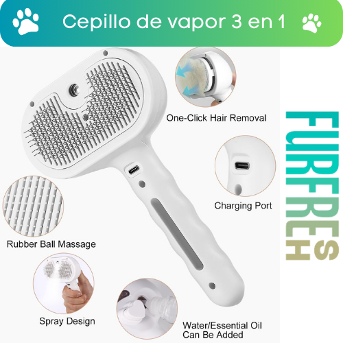 Cepillo de Vapor para Perros y Gatos 3 en 1